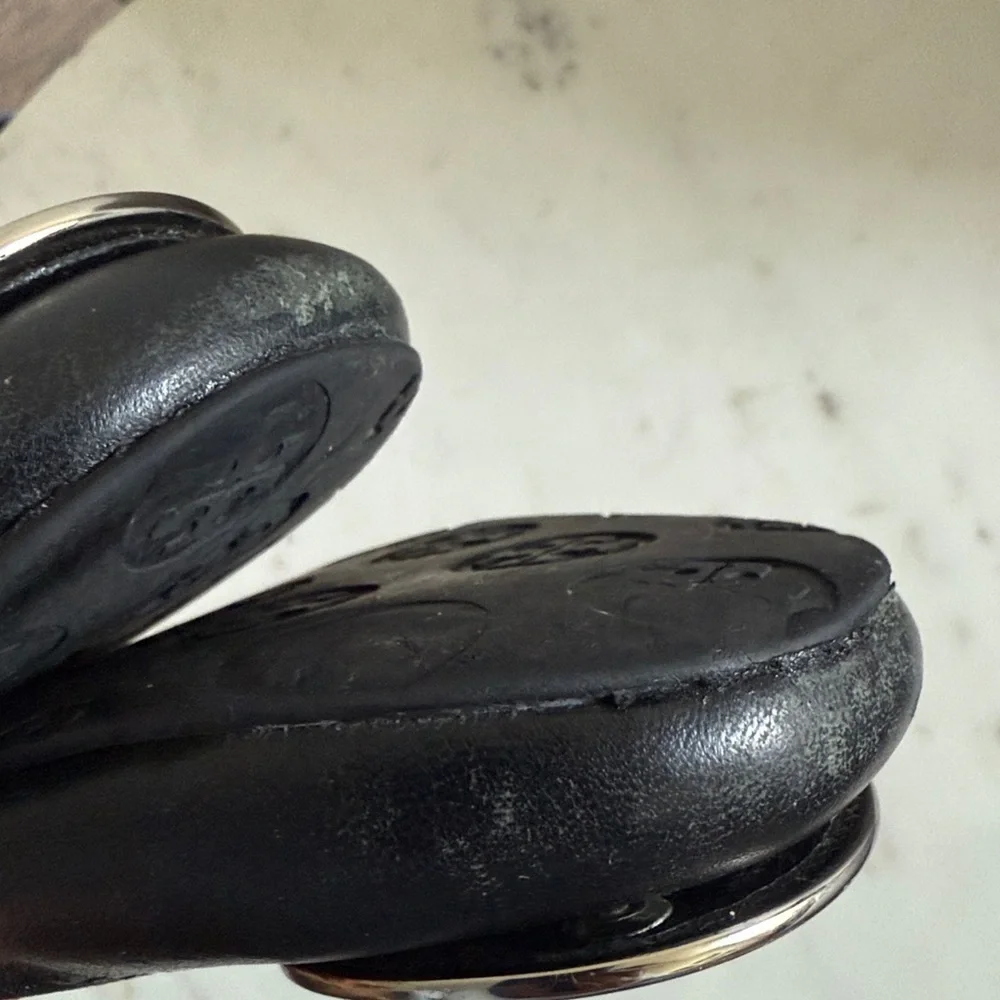 Tory Burch Reva Black Leather Logo Ballet Flats Size 8